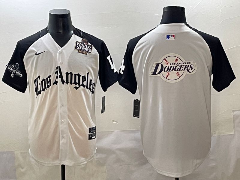 Men 2025 Los Angeles Dodgers Blank White black Five generations Joint Name Nike MLB Jersey style 52634